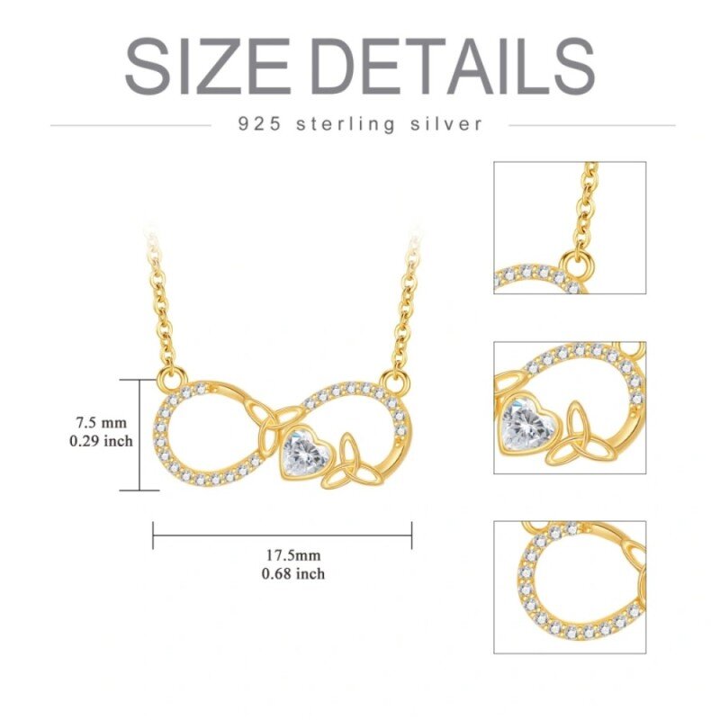 Collana con ciondolo in oro bianco 10K con nodo celtico e simbolo dell'infinito in moissanite-5