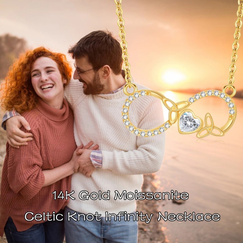 Collar con colgante de símbolo de infinito y nudo celta de moissanita en oro de 10 quilates-6