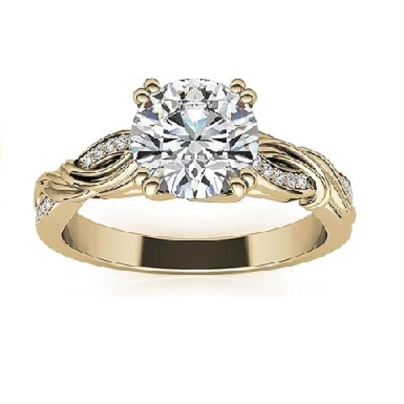 Sterling Silver with Yellow Gold Plated Moissanite Couple Engagement Ring-14