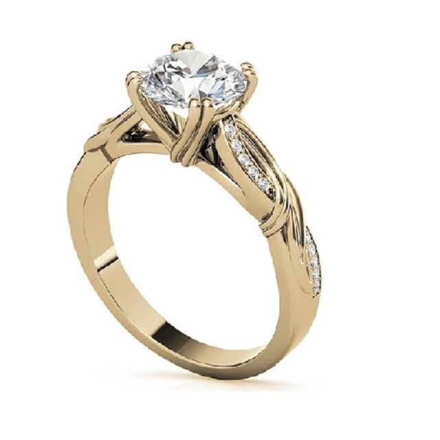 Anel de noivado de casal moissanite em ouro 14K-4