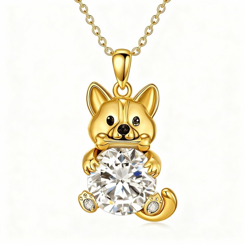 Collar con colgante de perro de moissanita en oro de 14 quilates-1