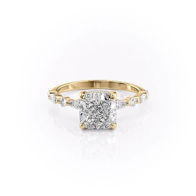 Sterling Silver with Yellow Gold Plated Moissanite Engagement Ring-3