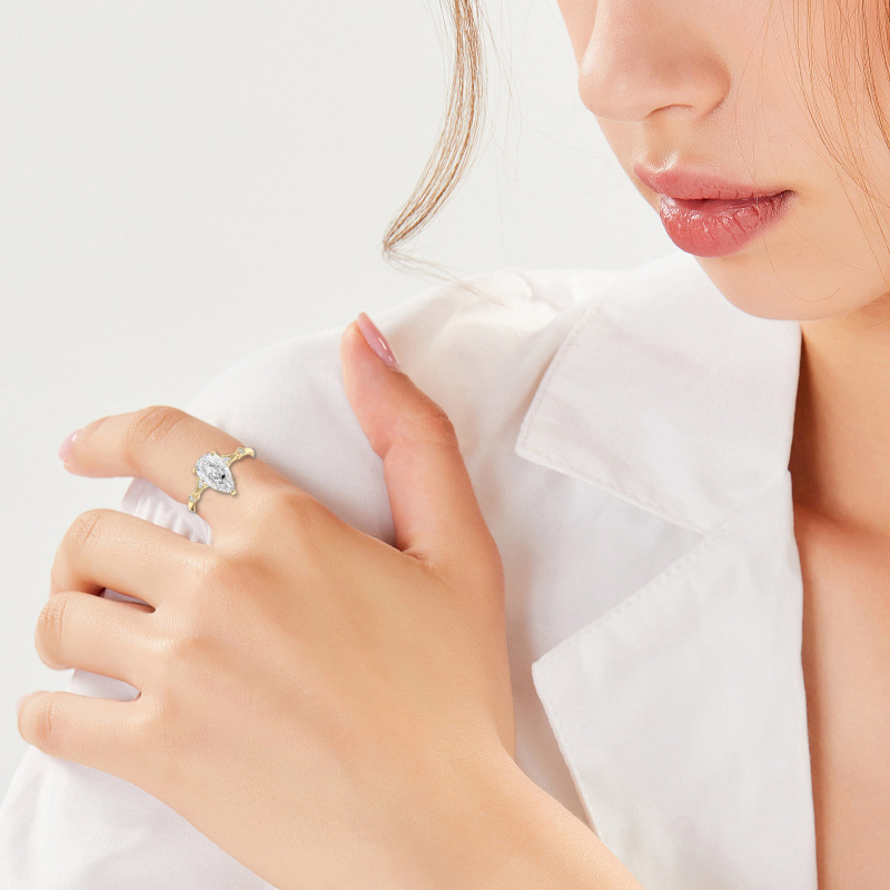 Sterling Silver with Rose Gold Plated Moissanite Engagement Ring-2