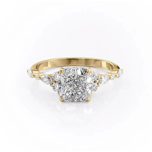 Sterling Silver with Yellow Gold Plated Moissanite Engagement Ring-3