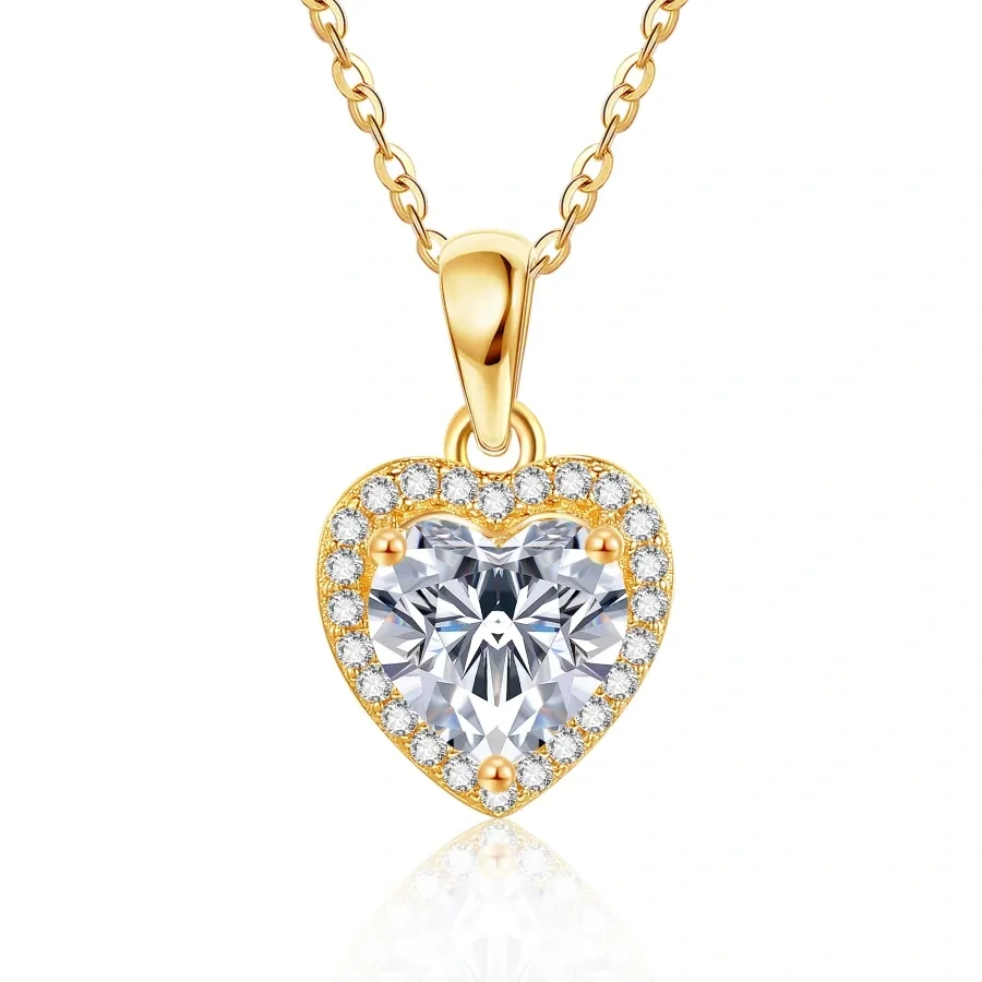 Gold Vermeil Moissanite Heart Necklace for Women-1