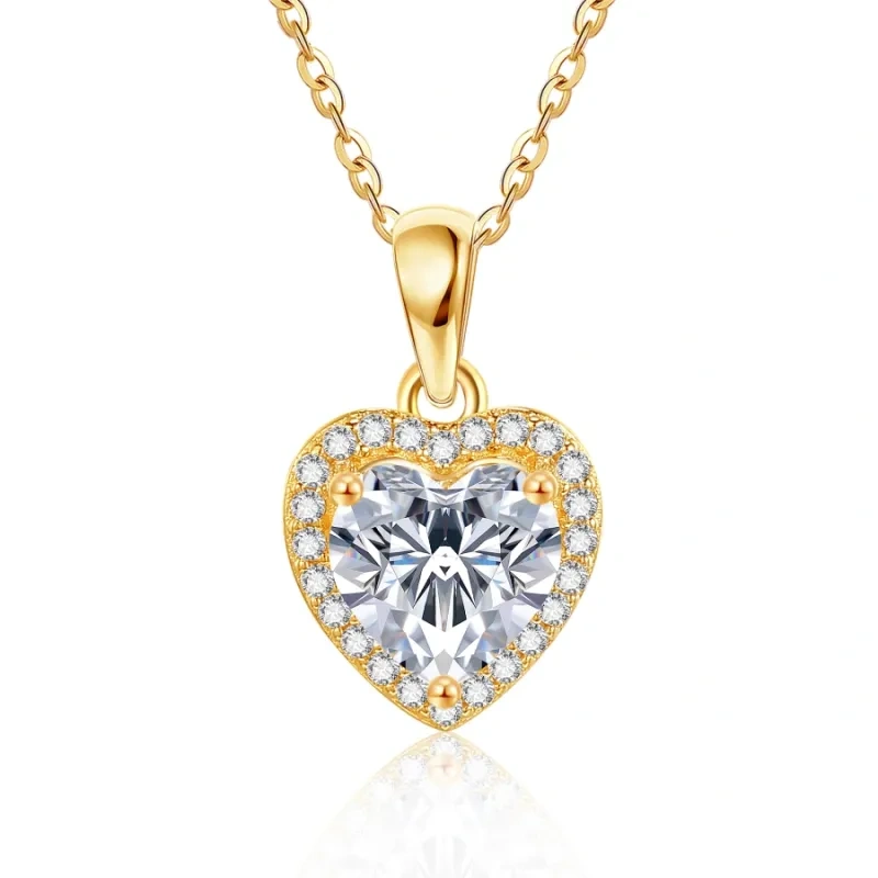 Gold Vermeil Moissanite Heart Necklace for Women-6