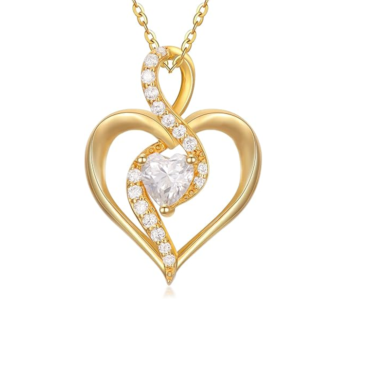 10K Gold Moissanite Heart Metal Choker Necklace-1