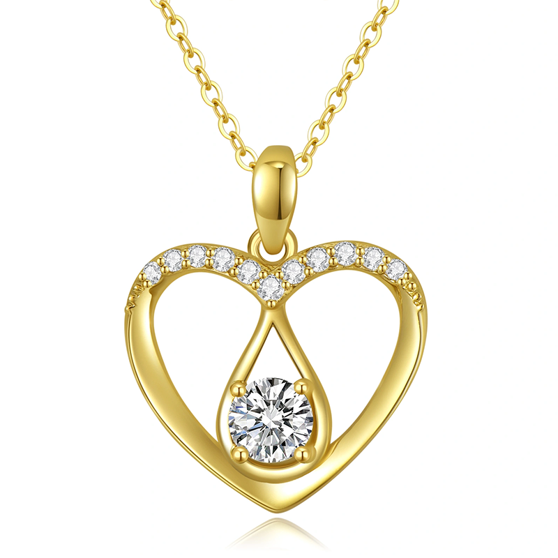 10K Gold Moissanite Heart Metal Choker Necklace-1