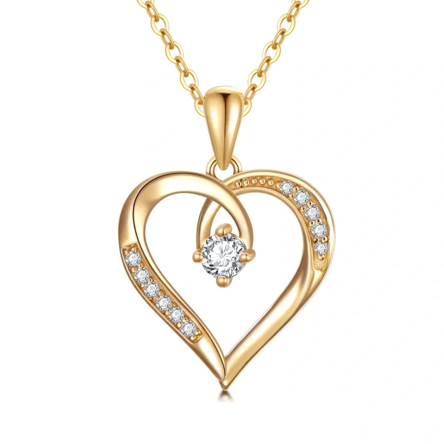 10K Gold Moissanite Heart Metal Choker Necklace-1