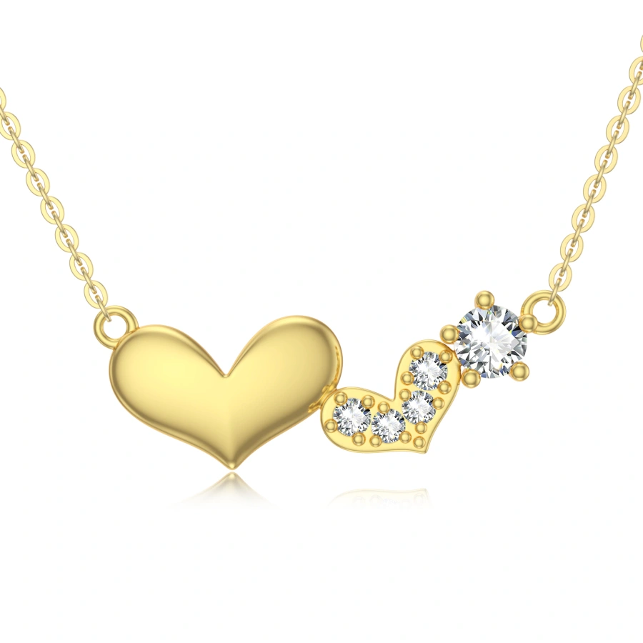 Gold Vermwil Moissanite Heart With Heart Necklace for Women-1