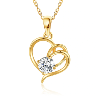 Gold Vermeil Moissanite Heart With Heart Necklace for Women-2