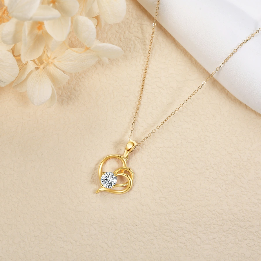 Gold Vermeil Moissanite Heart With Heart Necklace for Women-3