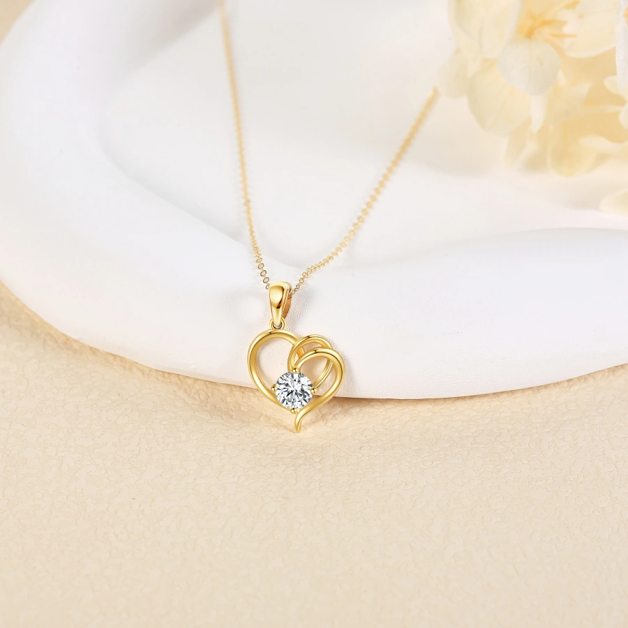 Gold Vermeil Moissanite Heart With Heart Necklace for Women-4