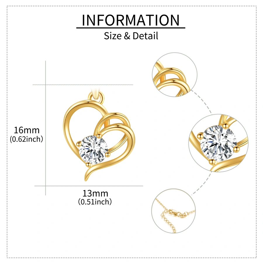 Gold Vermeil Moissanite Heart With Heart Necklace for Women-5