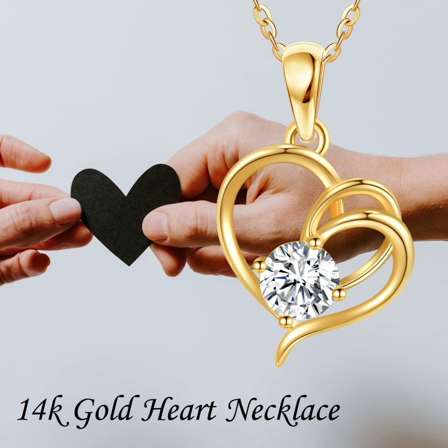 Gold Vermeil Moissanite Heart With Heart Necklace for Women-6