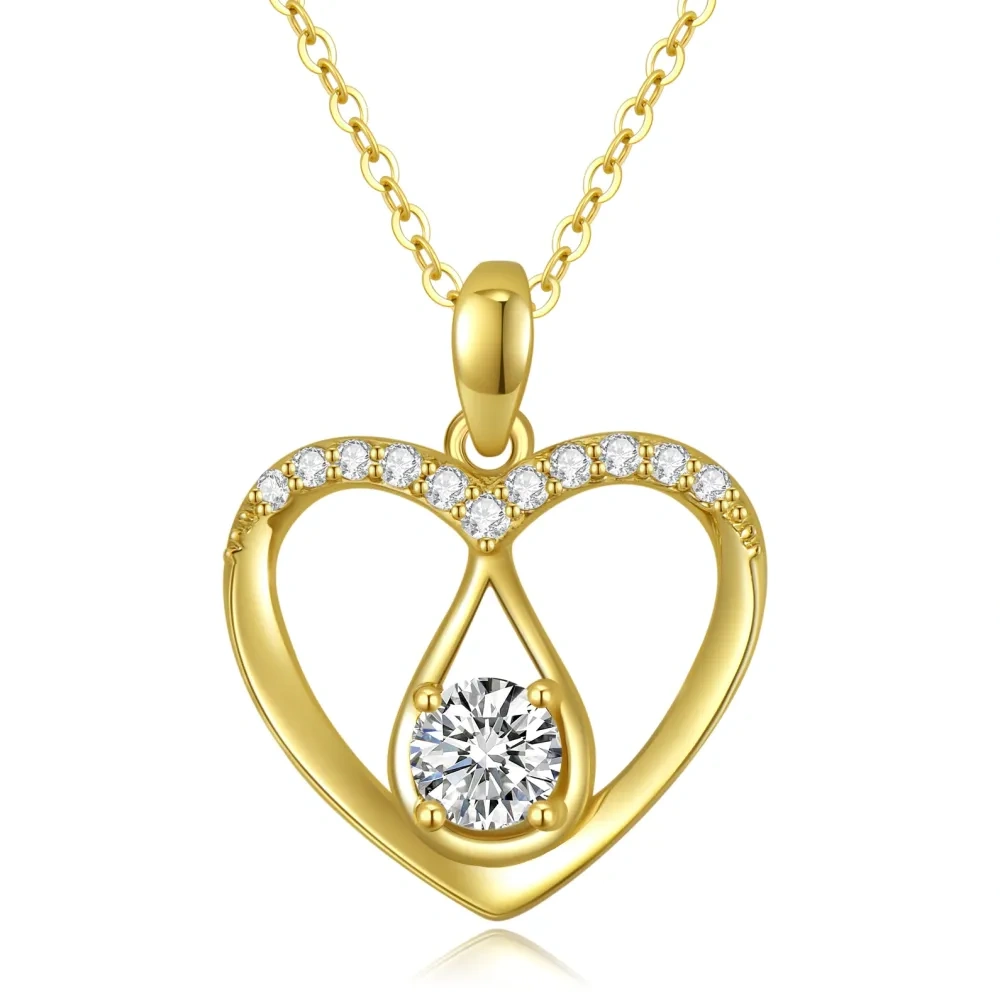 10K Gold Moissanite Heart Pendant Necklace-1