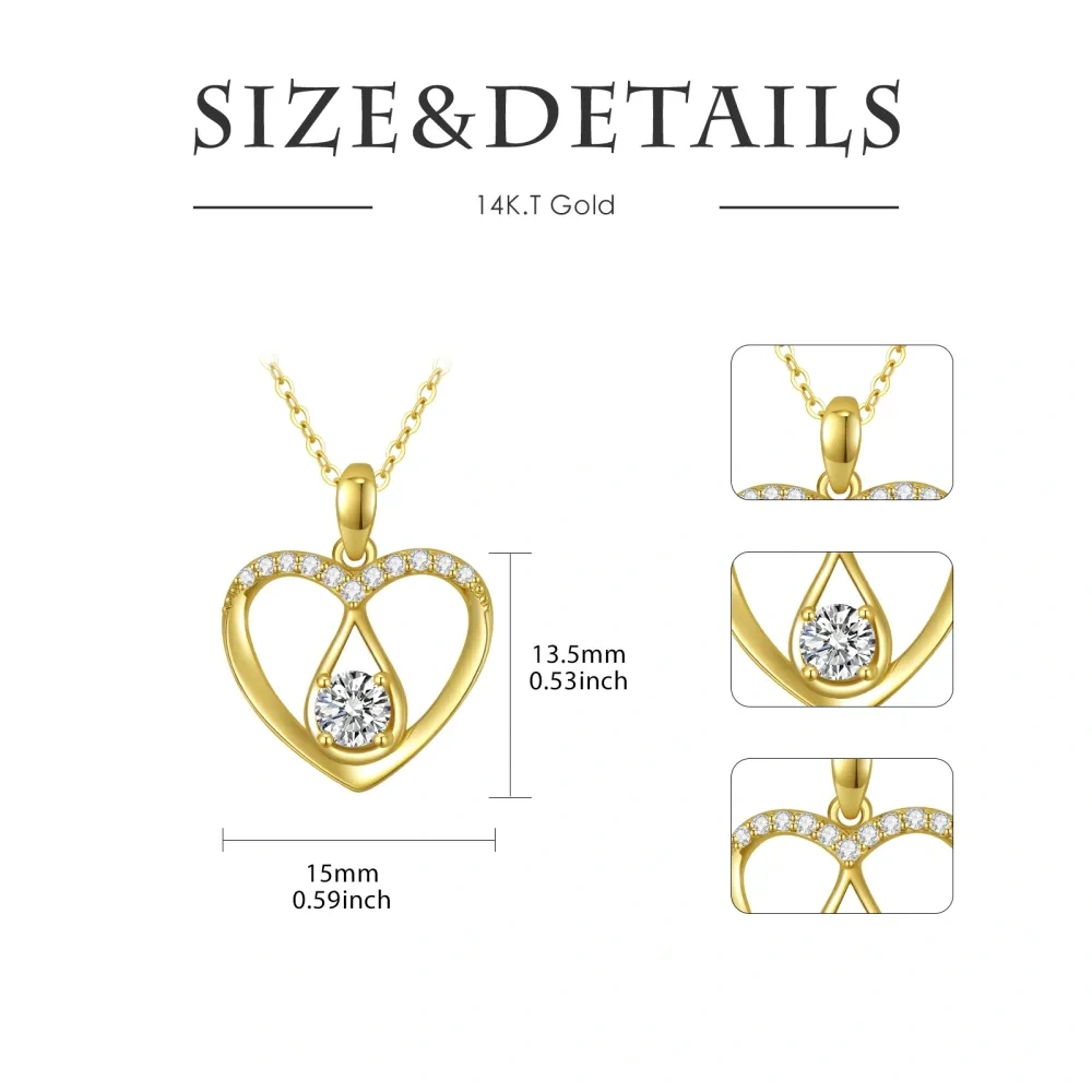 10K Gold Moissanite Heart Pendant Necklace-5