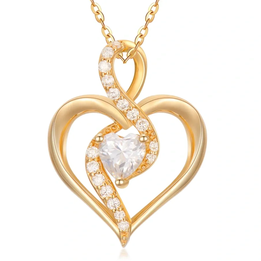 10K Gold Moissanite Heart Pendant Necklace-1