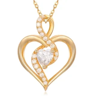 10K Gold Moissanite Heart Pendant Necklace-6