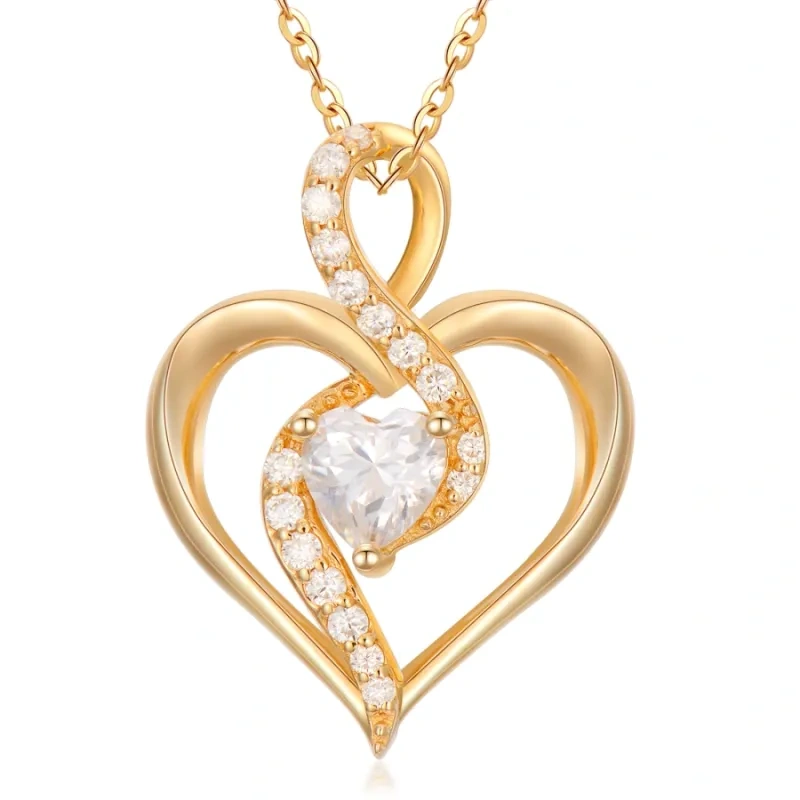10K Gold Moissanite Heart Pendant Necklace-10