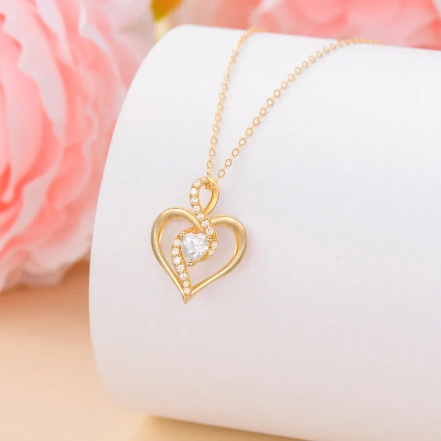 10K Gold Moissanite Heart Pendant Necklace-4