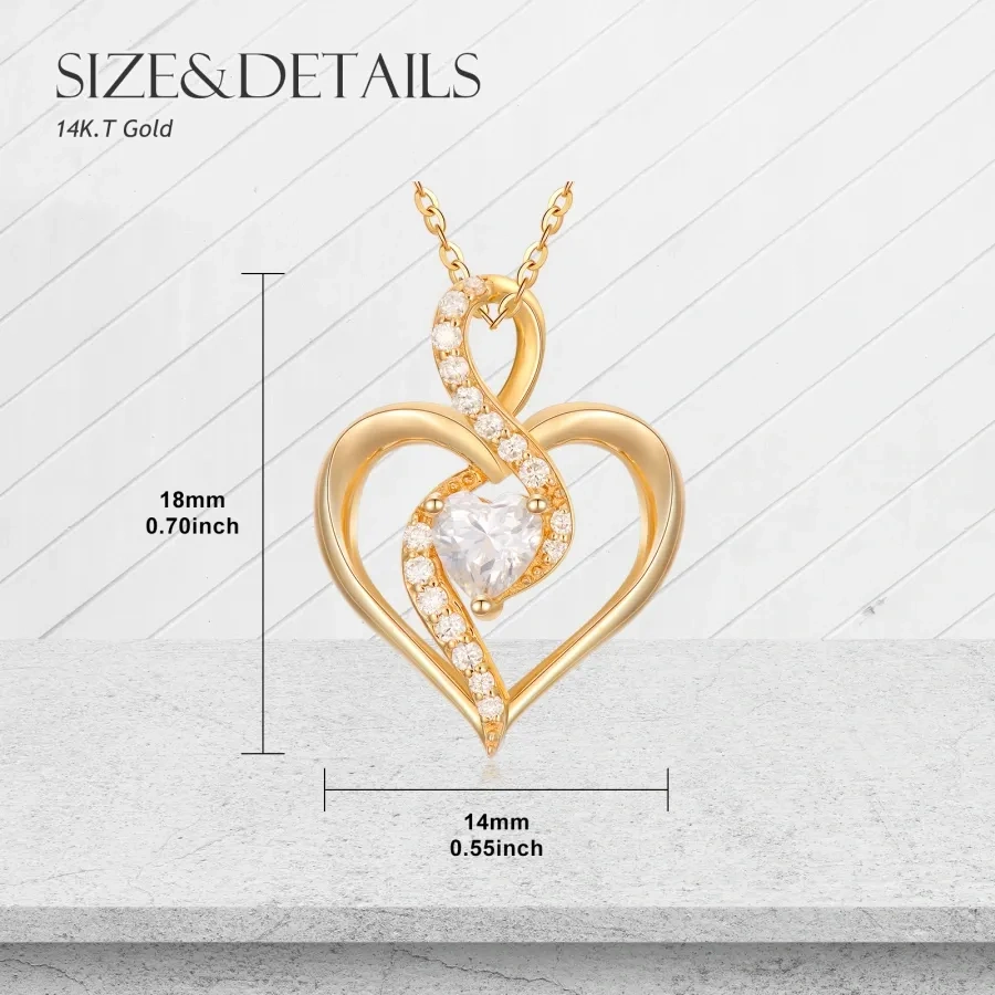 10K Gold Moissanite Heart Pendant Necklace-5