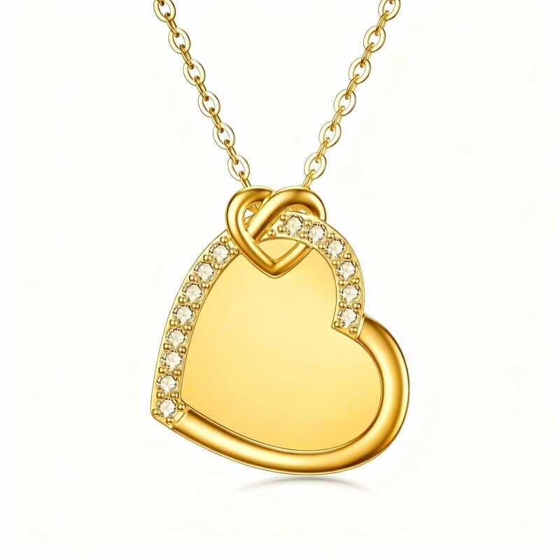 Collar con colgante de corazón de oro de 10 quilates con moissanita y corazón-1