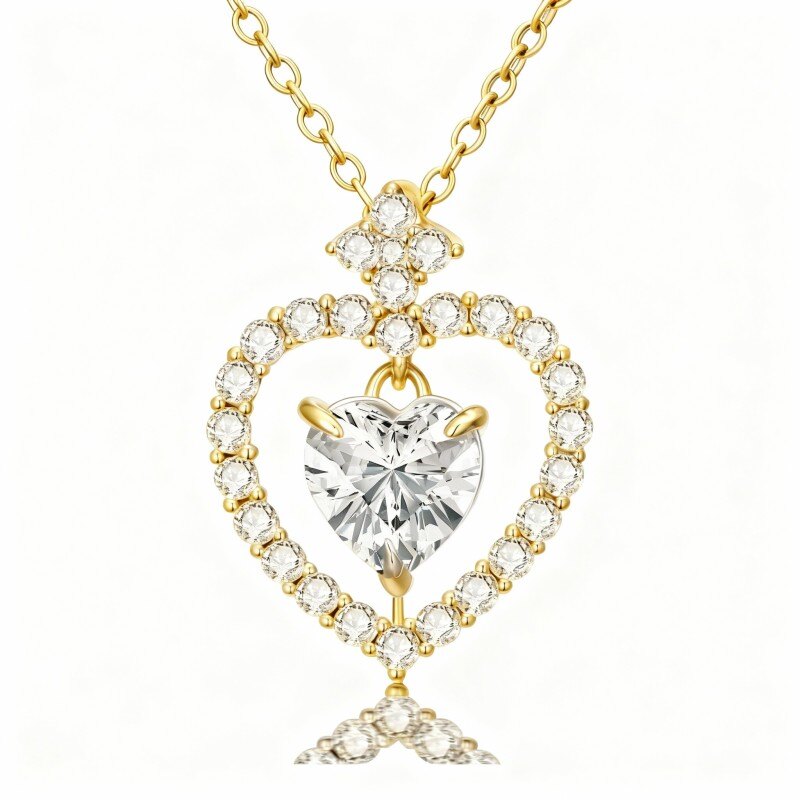 Naszyjnik z wisiorkiem w kształcie serca z moissanitu 10K-1