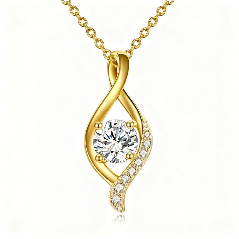 10K Gold Cubic Zirconia & Moissanite Infinity Symbol Pendant Necklace-1