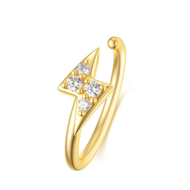 Sterling Silver with Yellow Gold Plated Moissanite Lightning Nose Ring-16
