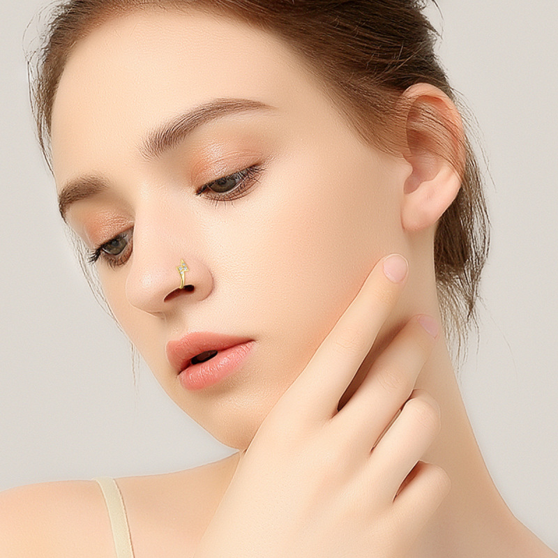 Sterling Silver with Yellow Gold Plated Moissanite Lightning Nose Ring-2