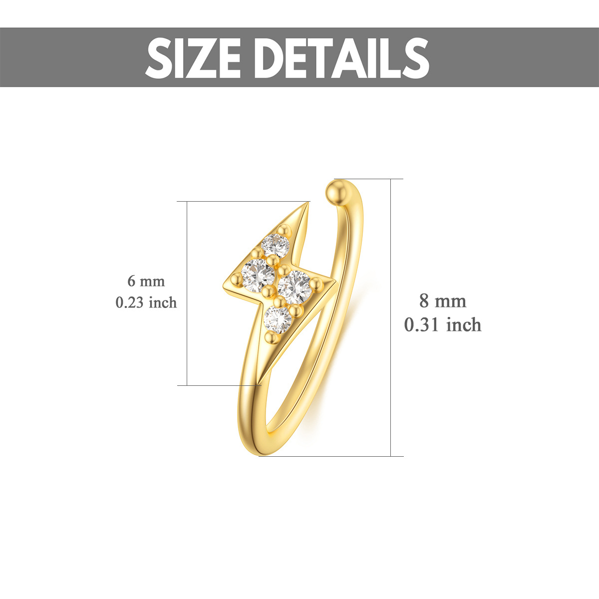 Anillo nasal con rayo de moissanita en oro de 14 quilates-5