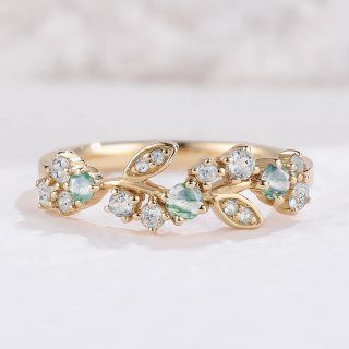 Sterling Silver with Yellow Gold Plated Moissanite & Moss Agate Leaves Ring-4