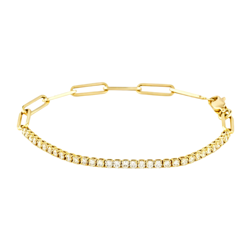 Pulsera de moissanita con clip de papel y oro de 14 quilates-1