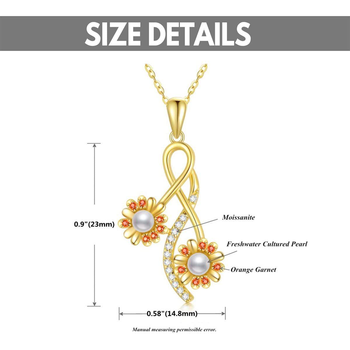 18K Gold Moissanite & Pearl Sunflower Pendant Necklace-6