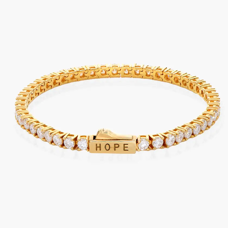 Bracciale a catena con perline e incisione personalizzata in moissanite e vermeil oro per donna-1