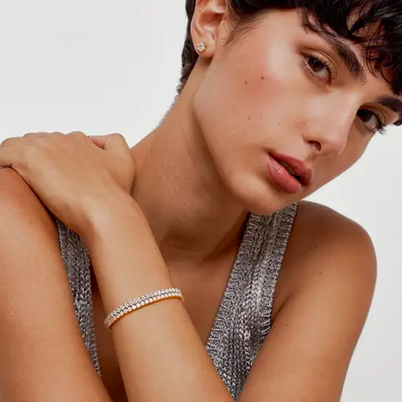 Bracciale a catena con perline e incisione personalizzata in moissanite e vermeil oro per donna-2