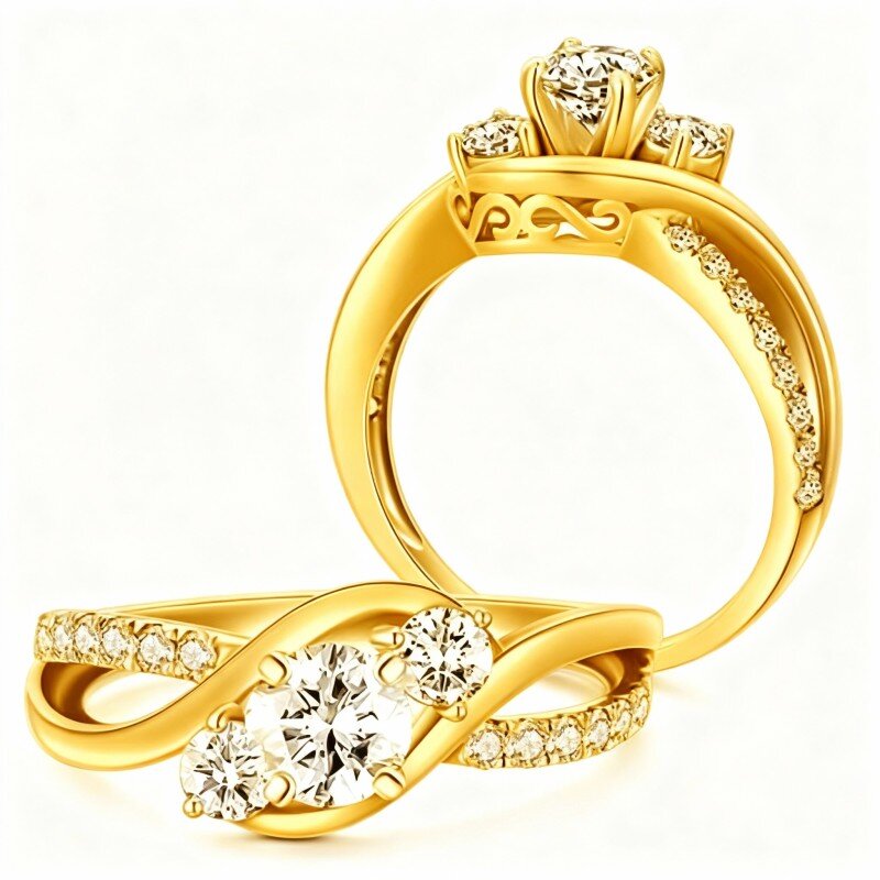 Anello di fidanzamento di coppia e incisione personalizzata in moissanite in oro 10K-1