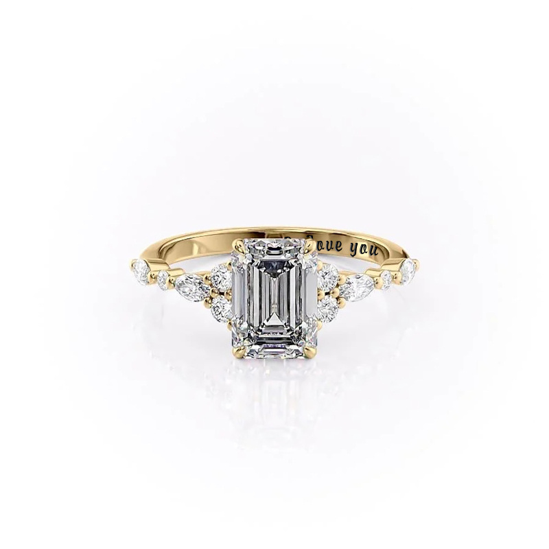 Sterling Zilver met Geel Goud Vergulde Moissanite Gepersonaliseerde Gravure Verlovingsring-11