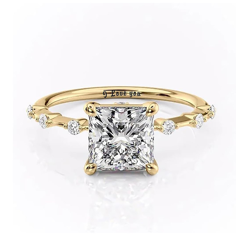 Sterling Zilver met Geel Goud Vergulde Moissanite Gepersonaliseerde Gravure Verlovingsring-9