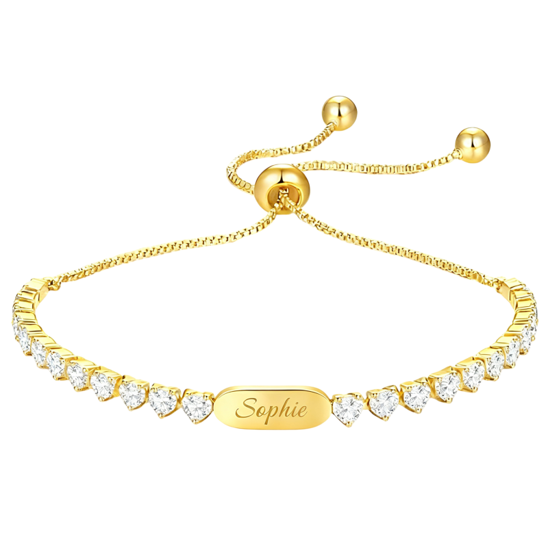 Pulsera de tenis con grabado personalizado de moissanita y oro de 10 quilates-1