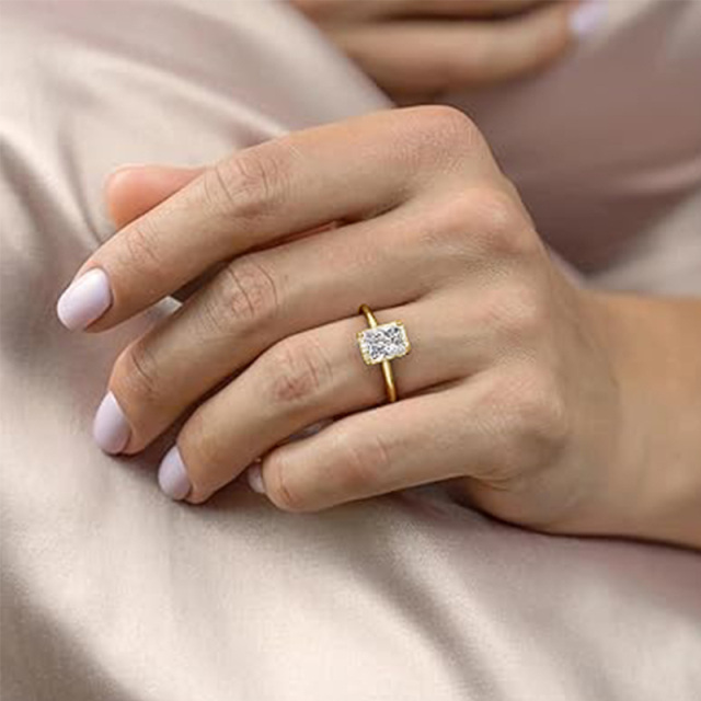 Bague en argent sterling avec moissanite plaquée or jaune-2