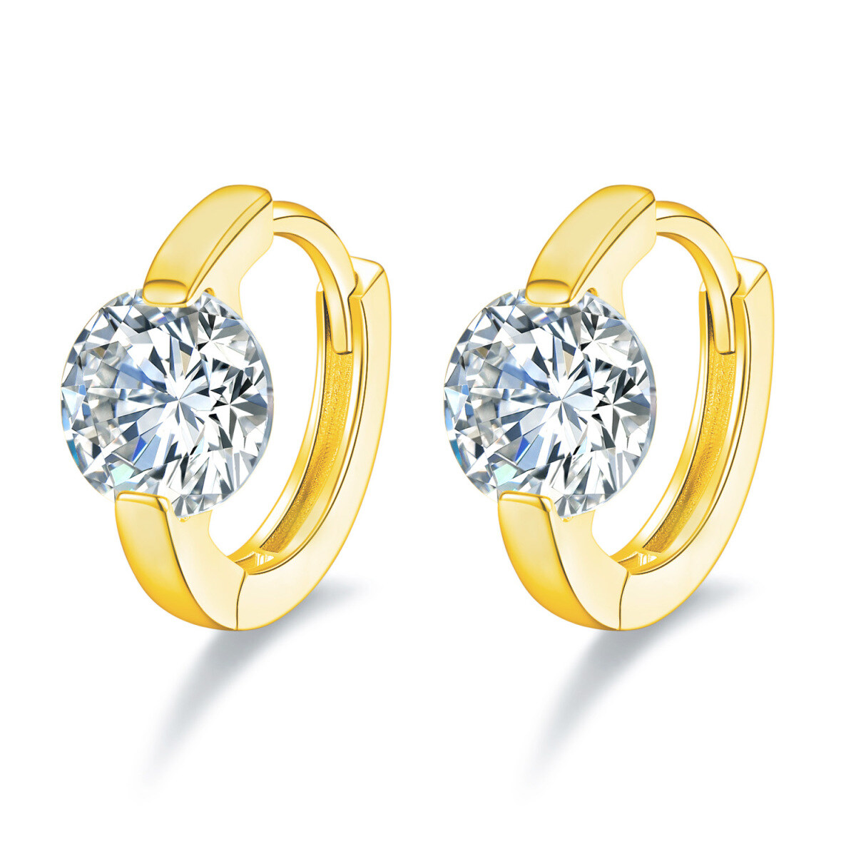 18K Gold Moissanite Round Hoop Earrings-1