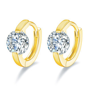 10K Gold Moissanite Round Hoop Earrings-3