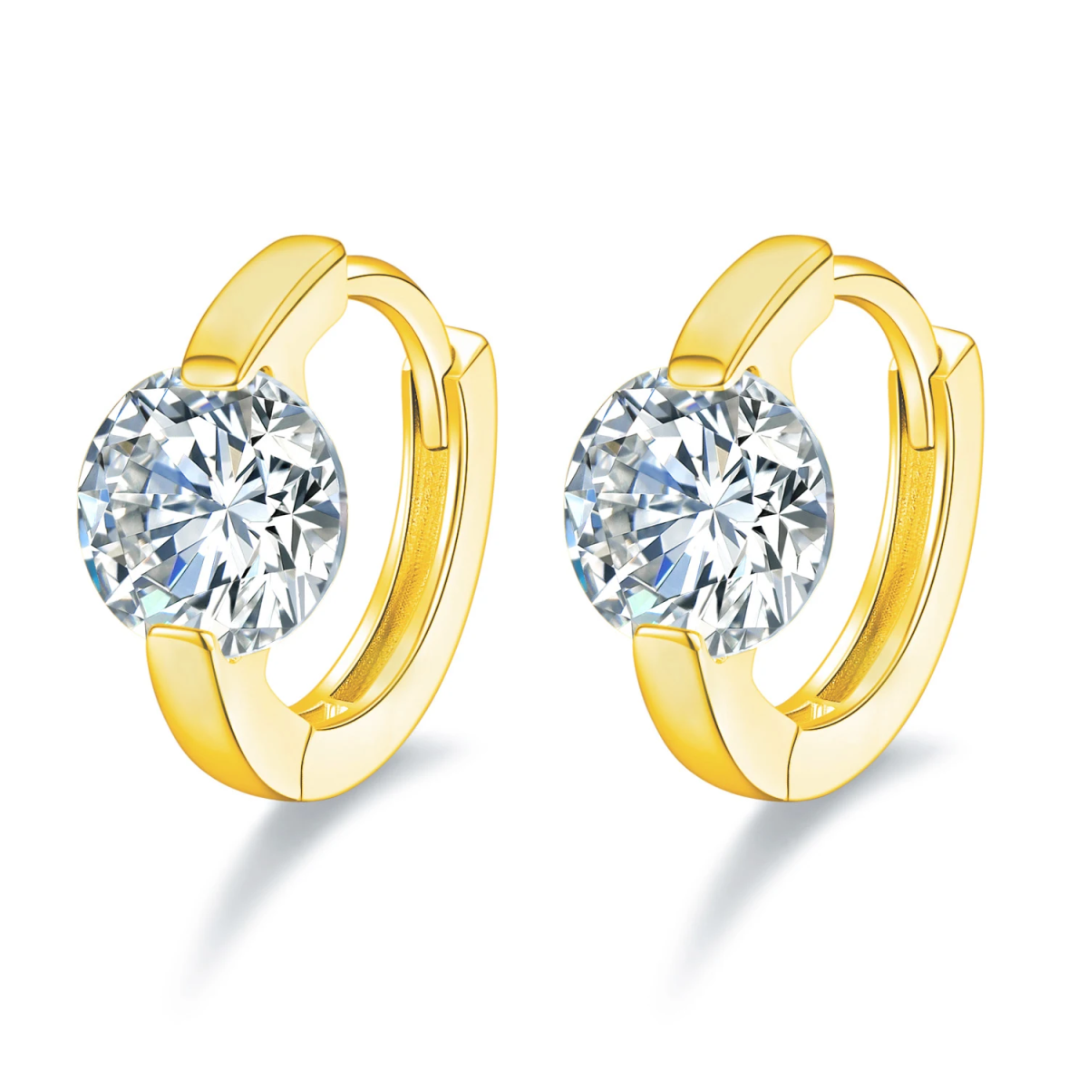 10K Gold Moissanite Round Hoop Earrings-3