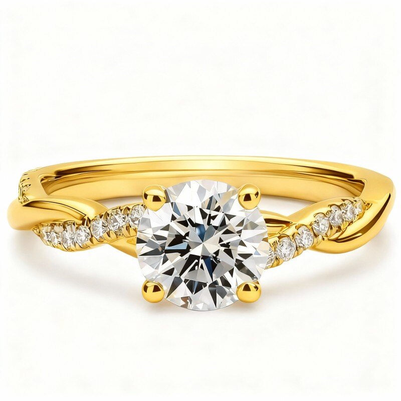 10K Gold Moissanite Round Ring-1