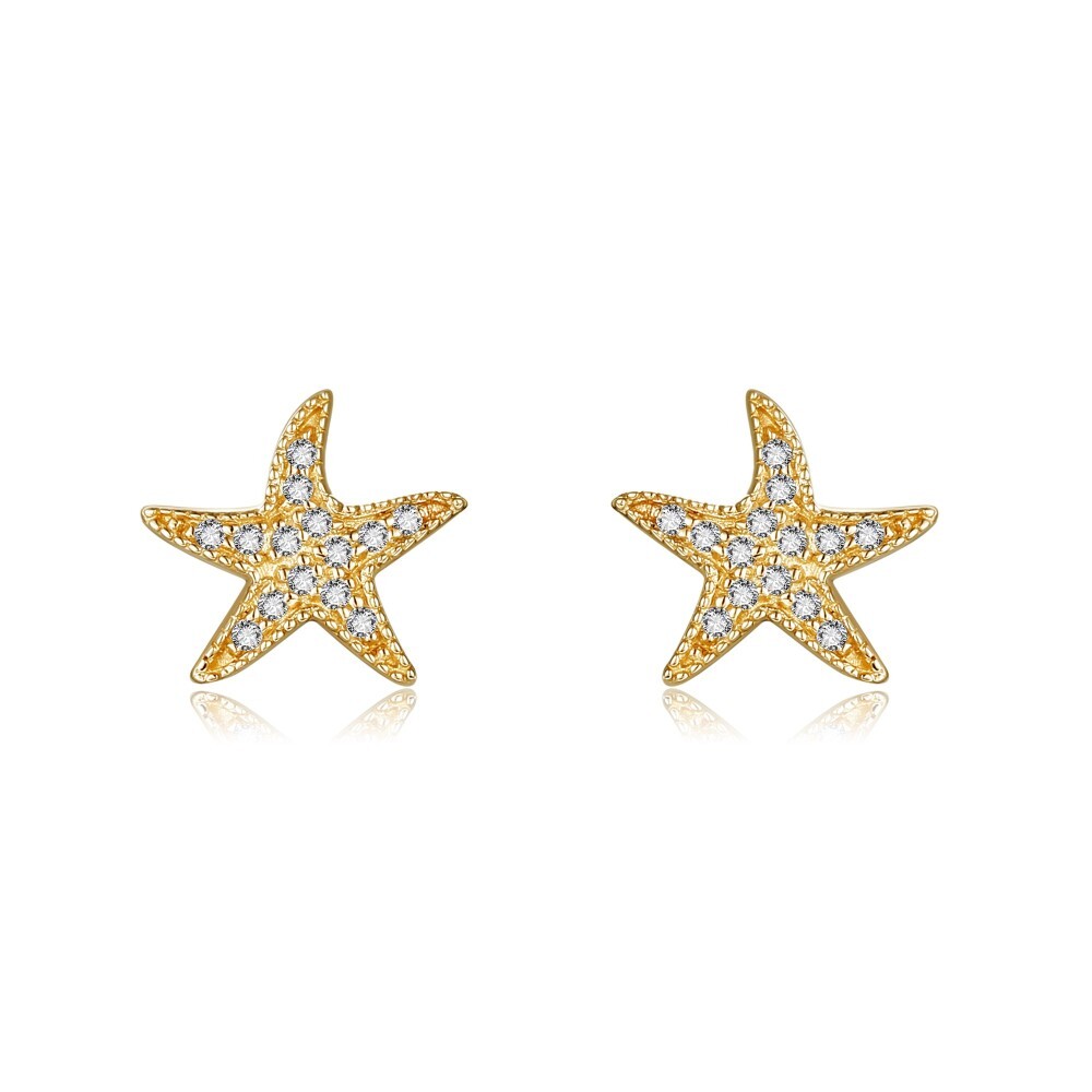Brincos de pino de moissanita em ouro 10K com estrela do mar-1
