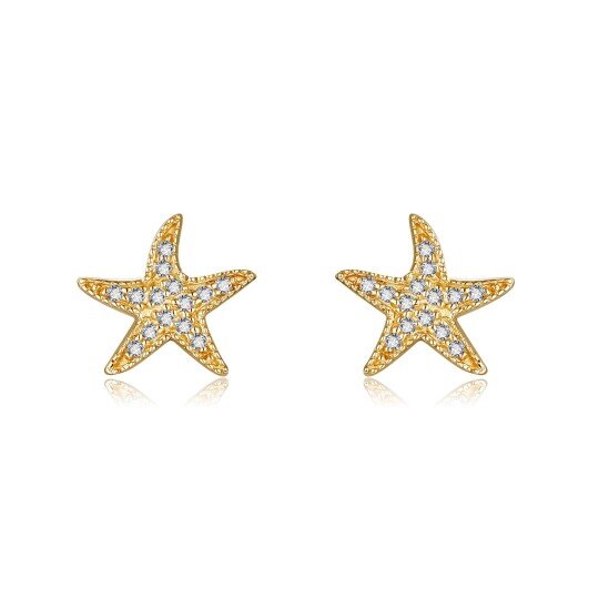 10K Gold Moissanite Starfish Stud Earrings