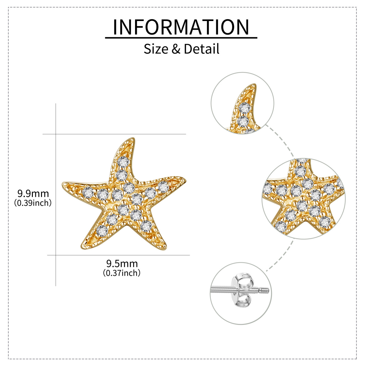 Boucles d'oreilles à tige en or 14 carats avec étoile de mer et moissanite-5