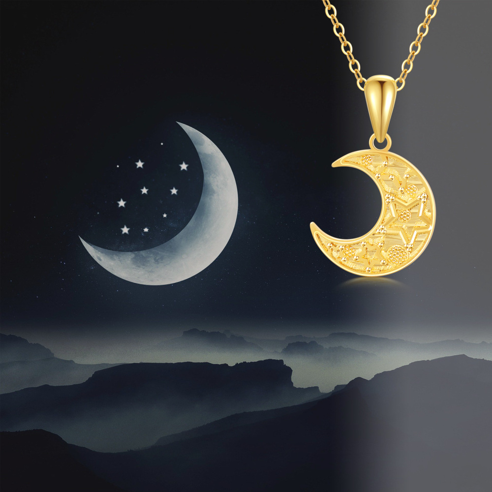 10K Gold Moon Pendant Necklace-3